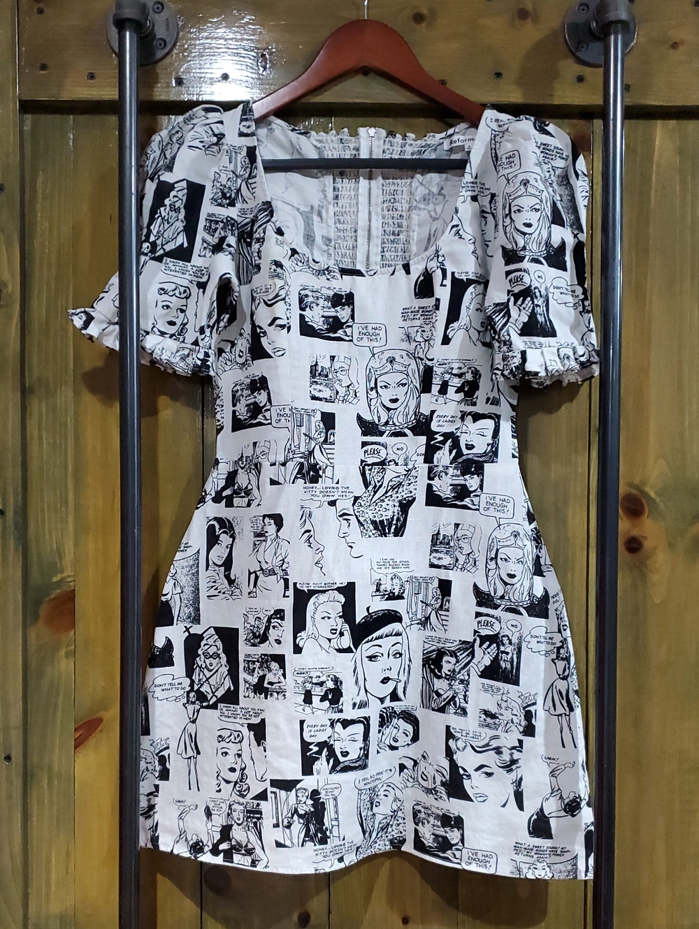 Reformation Black & White Comic-Panel Mini Dress Anime Otaku Emo Fantasy Whimsy